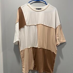 SHEIN Colorblock Short Sleeve Tee - White and Brown